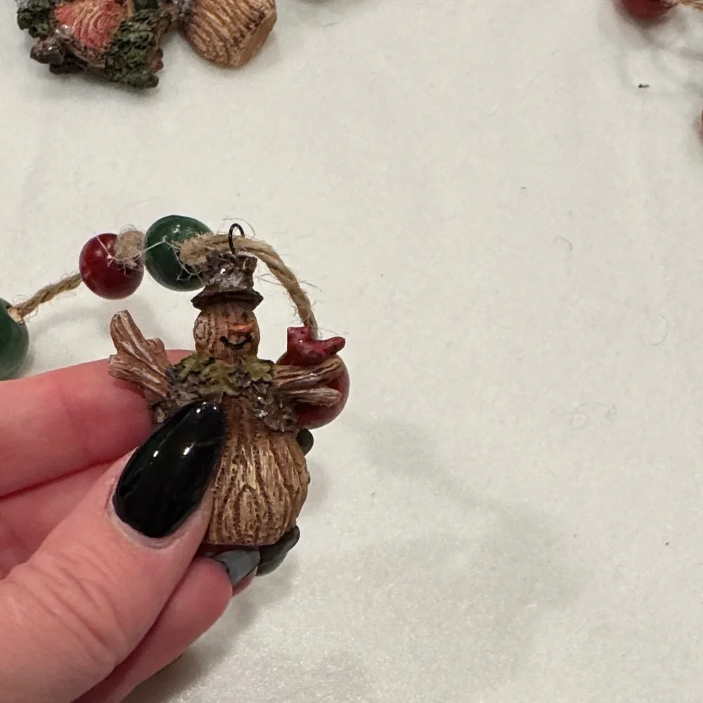 Vintage Red and Green Beaded Garland with Wooden Figures